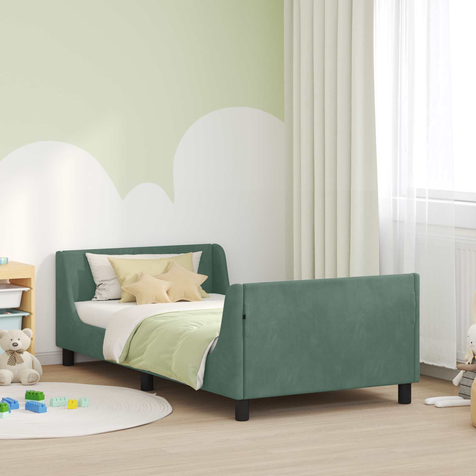 vidaXL Kinderbettgestell mit Kopfteil Meergrün 70 x 140 cm Samt