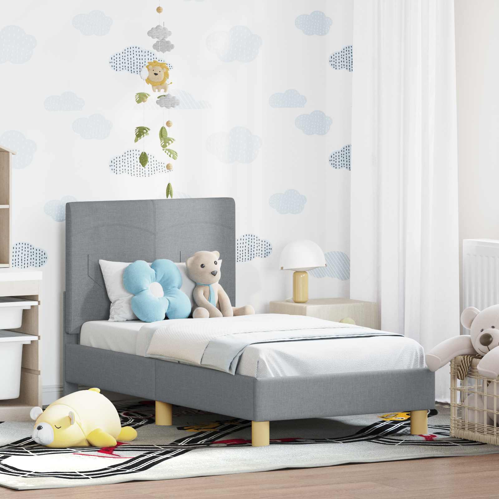 vidaXL Kinderbettgestell mit Kopfteil Hellgrau 70 x 140 cm Stoff
