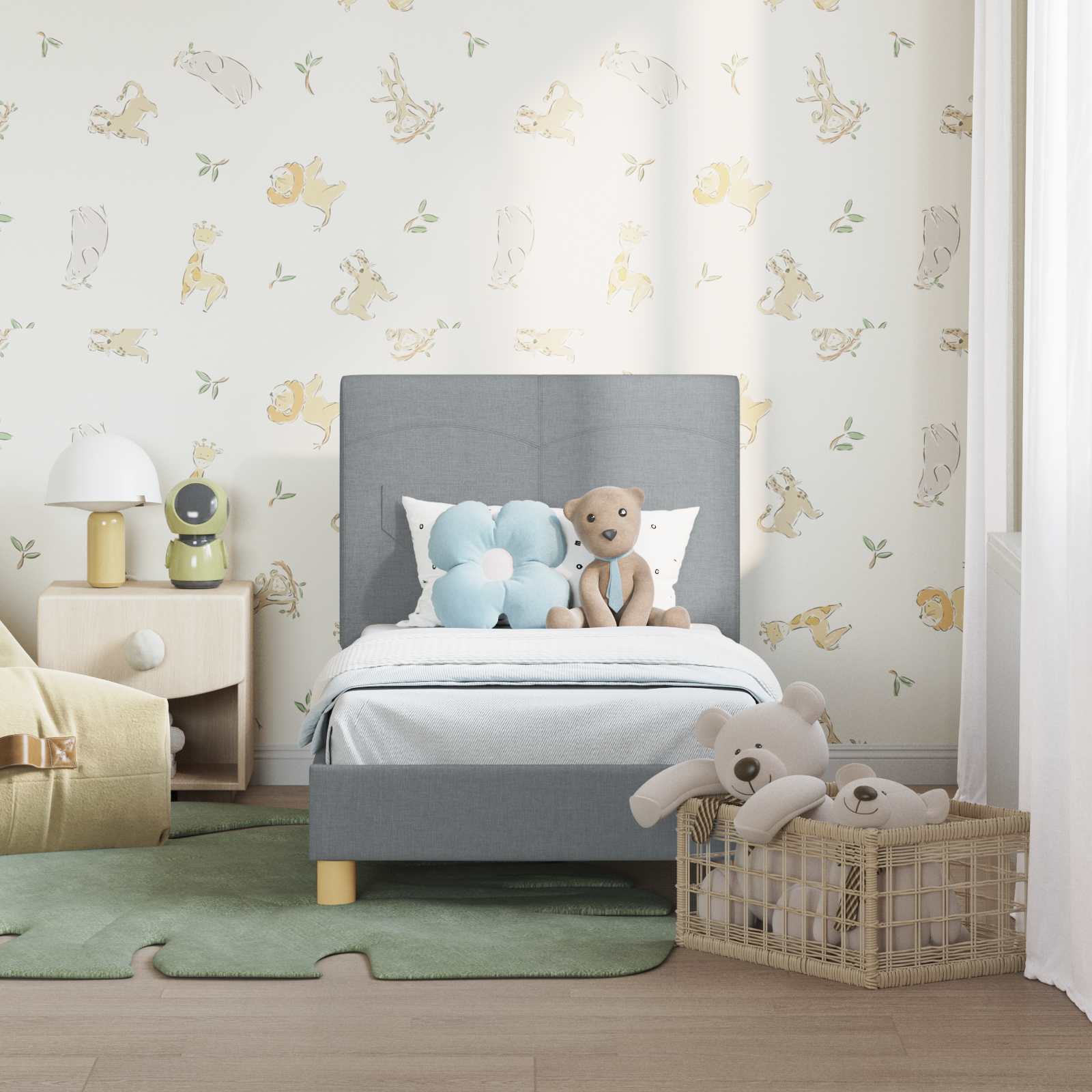 vidaXL Kinderbettgestell mit Kopfteil Hellgrau 70 x 140 cm Stoff