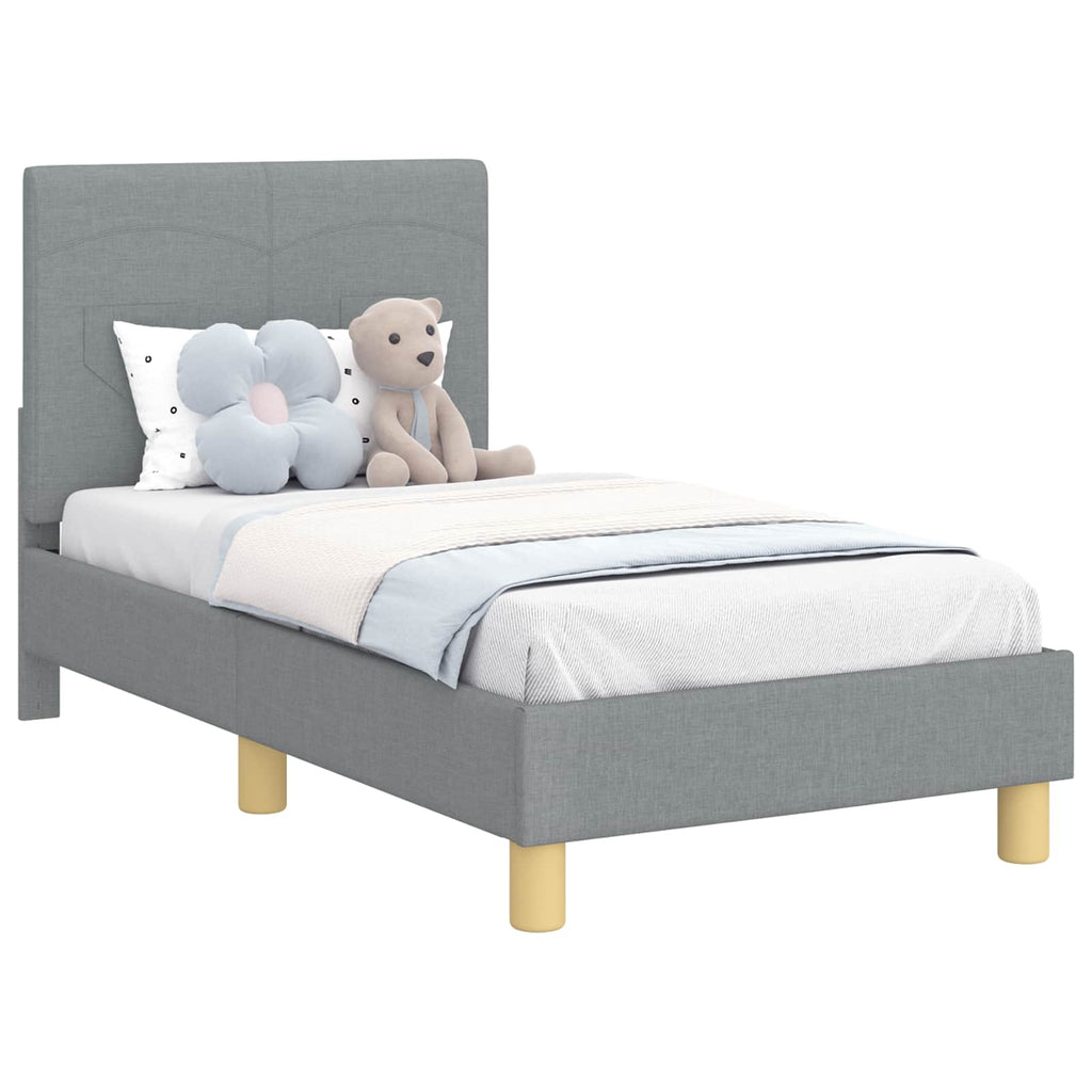 vidaXL Kinderbettgestell mit Kopfteil Hellgrau 70 x 140 cm Stoff