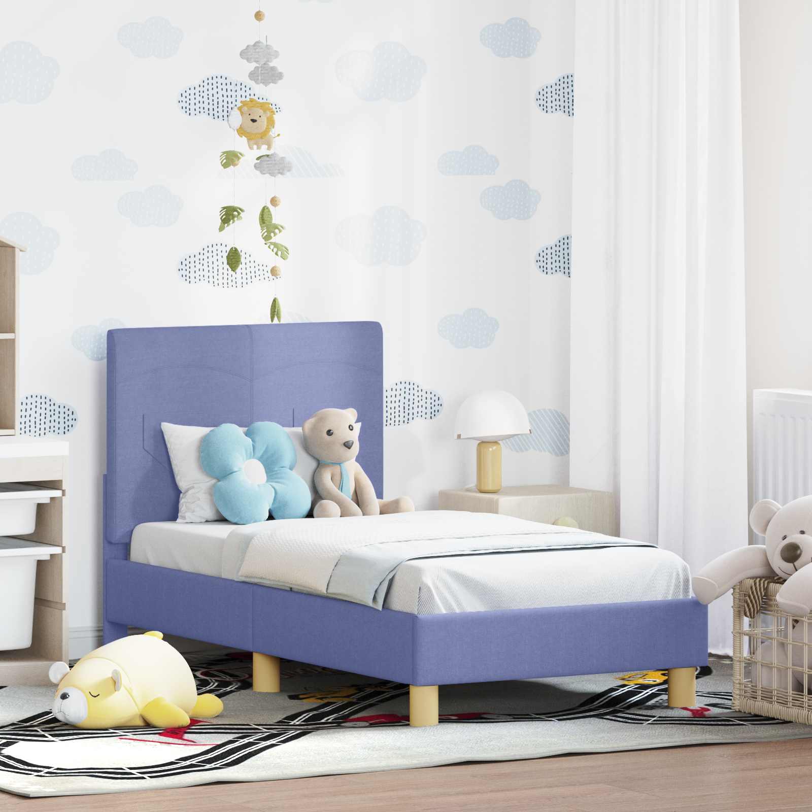 vidaXL Kinderbettgestell mit Kopfteil Jeans blau 70 x 140 cm Stoff