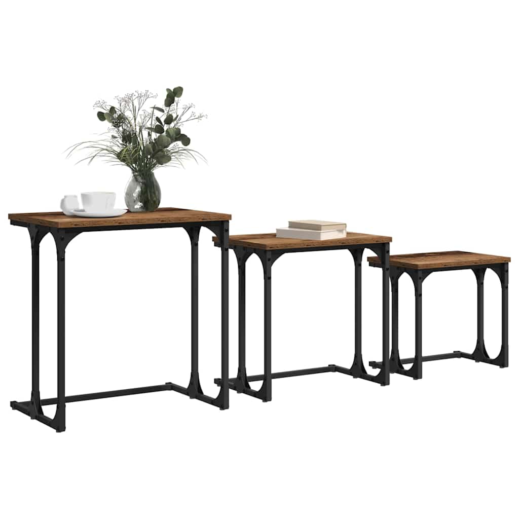 vidaXL Nesting Couchtisch 3 pcs Altholz Holzwerkstoff