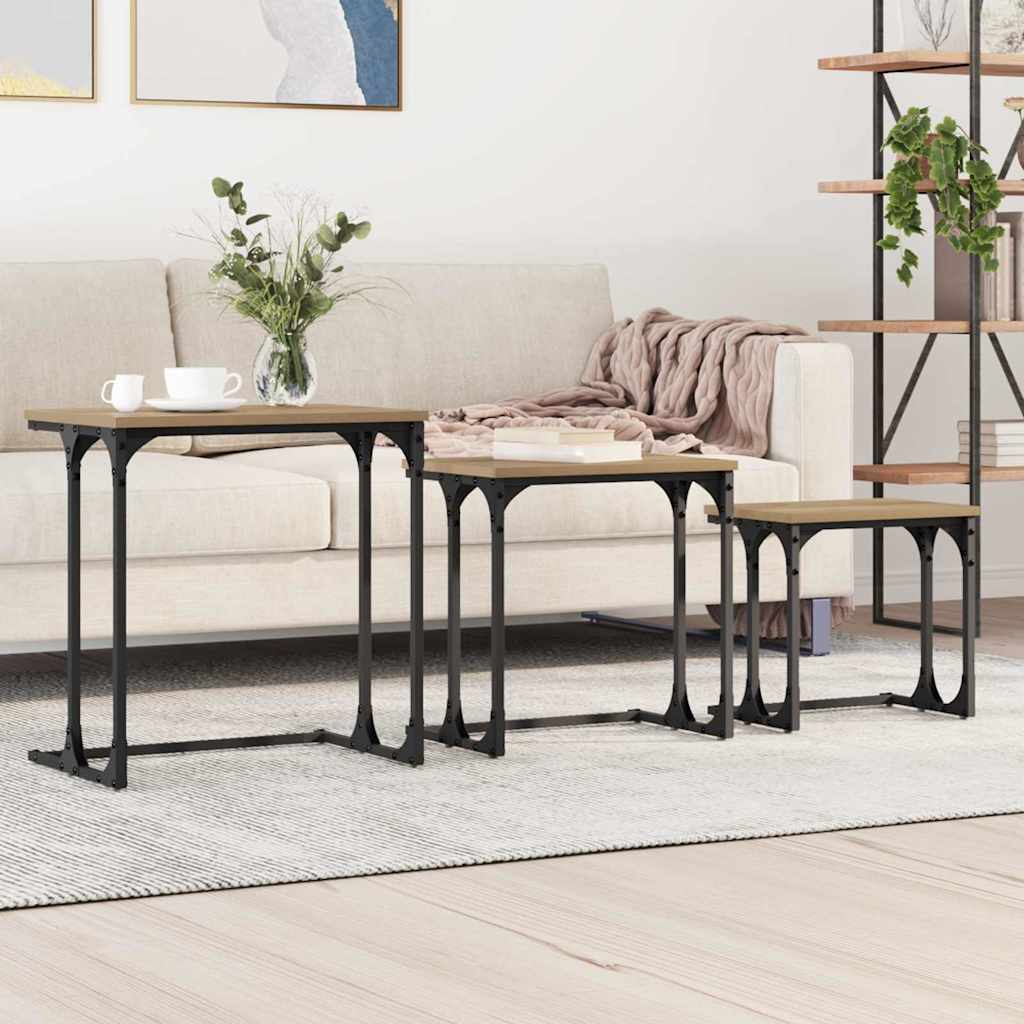 vidaXL Nesting Couchtisch 3 pcs Artisan-Eiche Holzwerkstoff