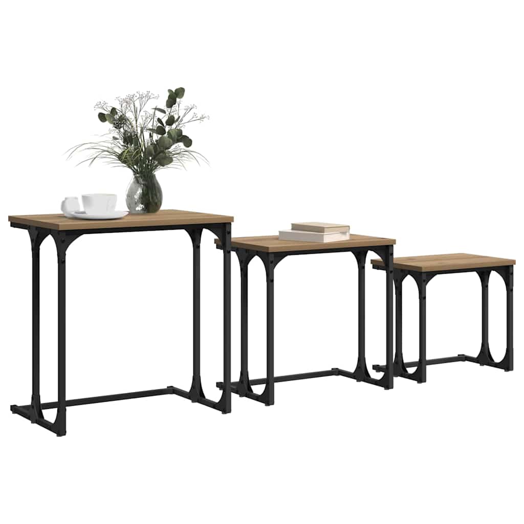 vidaXL Nesting Couchtisch 3 pcs Artisan-Eiche Holzwerkstoff