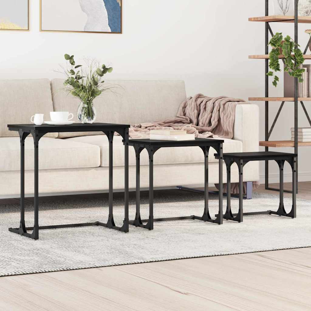 vidaXL Nesting Couchtisch 3 pcs Schwarz Eichen-Optik Holzwerkstoff