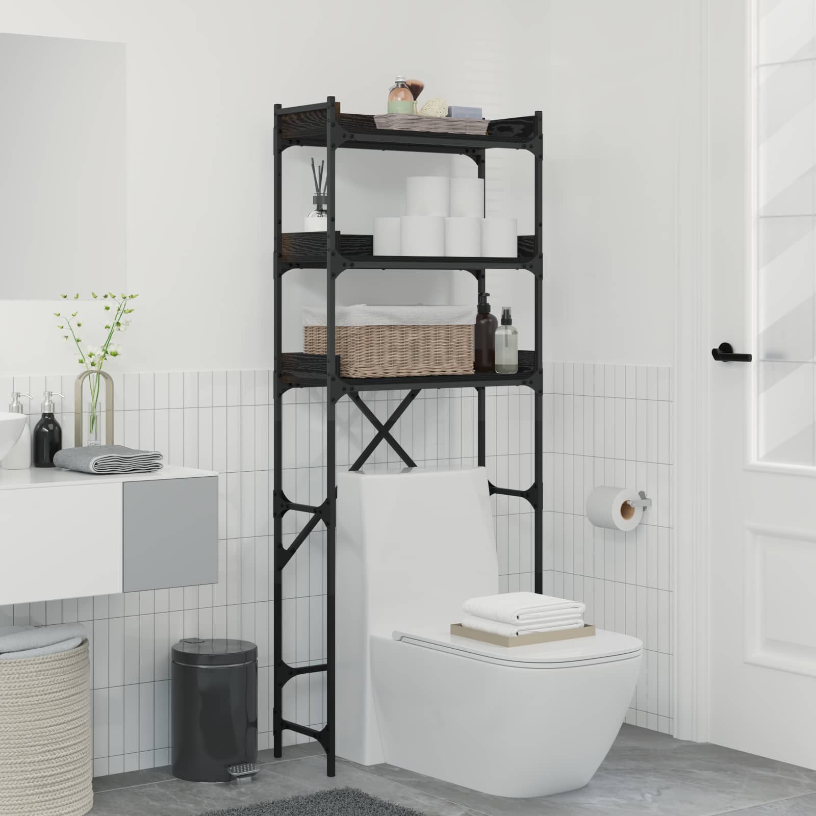 vidaXL Waschmaschinenregal Schwarz 0ak 67 x 25 x 163 cm Holzwerkstoff