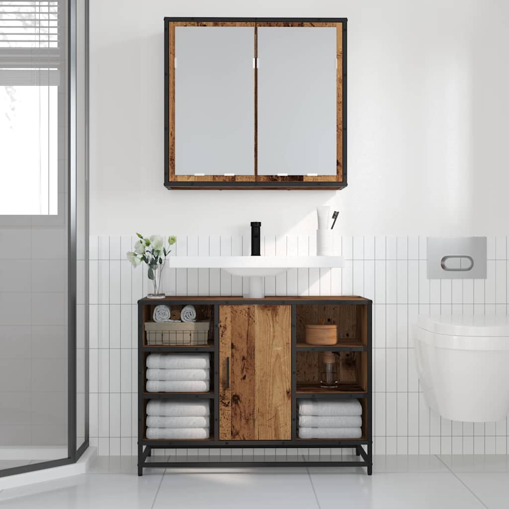 vidaXL Wandregal mit Regal Wandmontiert Altholz 65 x 20 x 60 cm