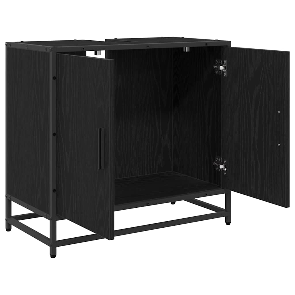 vidaXL Waschbeckenschrank mit Tür Schwarz Eichen-Optik 65 x 33 x 60 cm