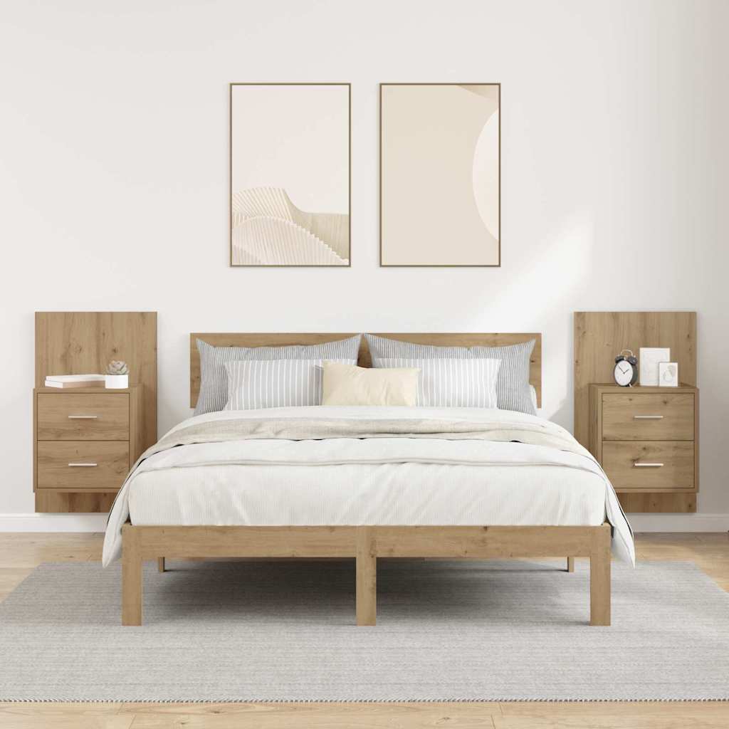 vidaXL Wandmontiertes Nachttischchen Wandmontiert 2 pcs Artisan-Eiche