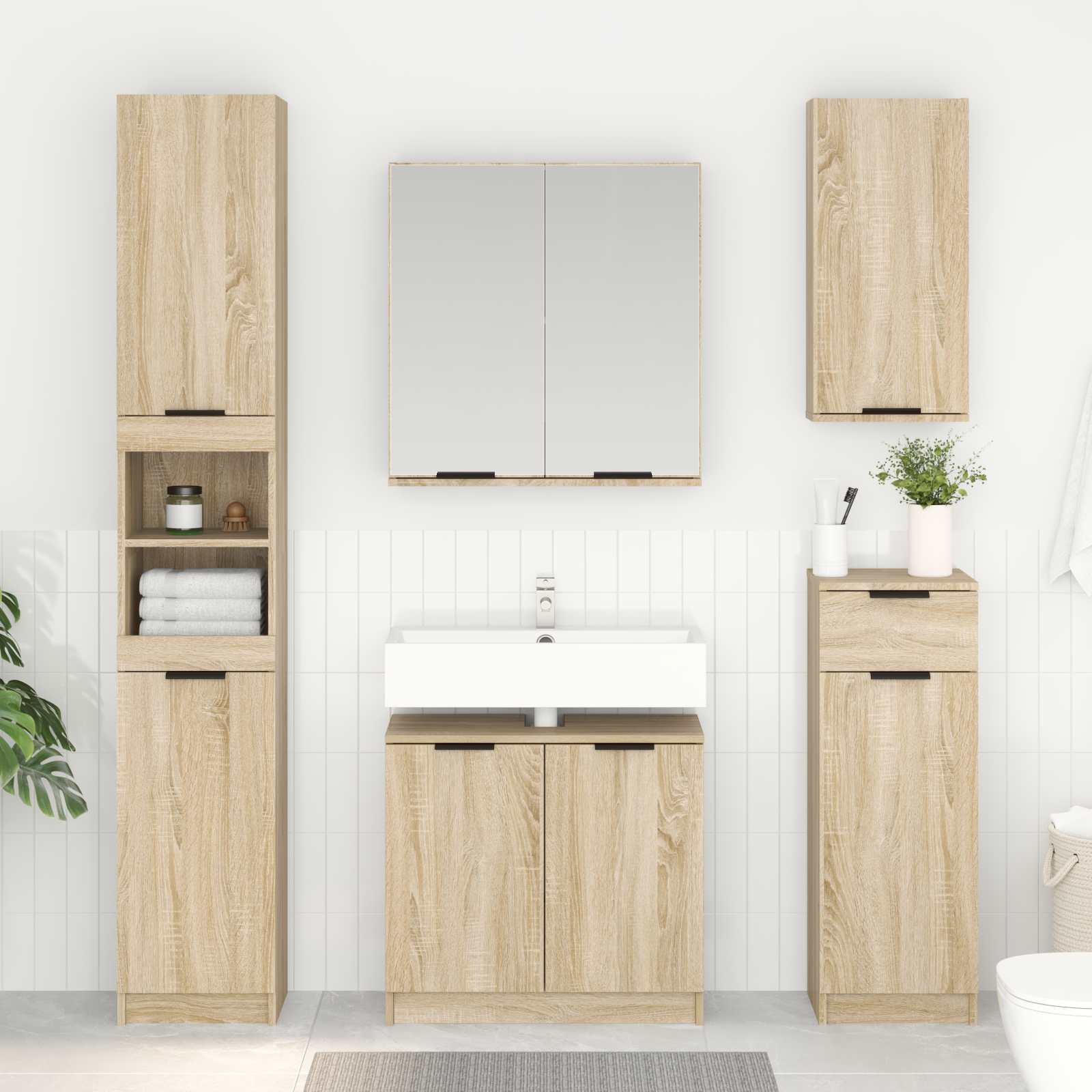 vidaXL Badezimmerschrank mit Speicher Sonoma-Eiche 64,5 x 33,5 x 59 cm