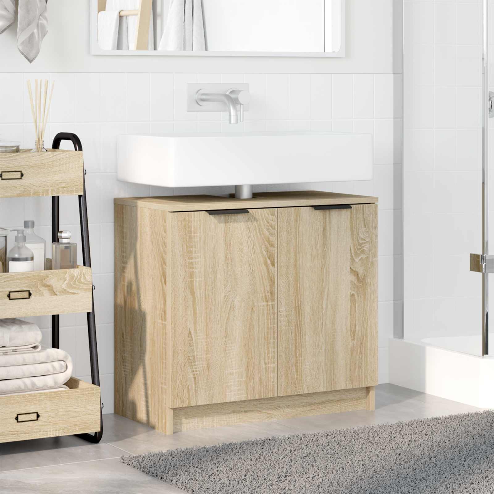 vidaXL Badezimmerschrank mit Speicher Sonoma-Eiche 64,5 x 33,5 x 59 cm