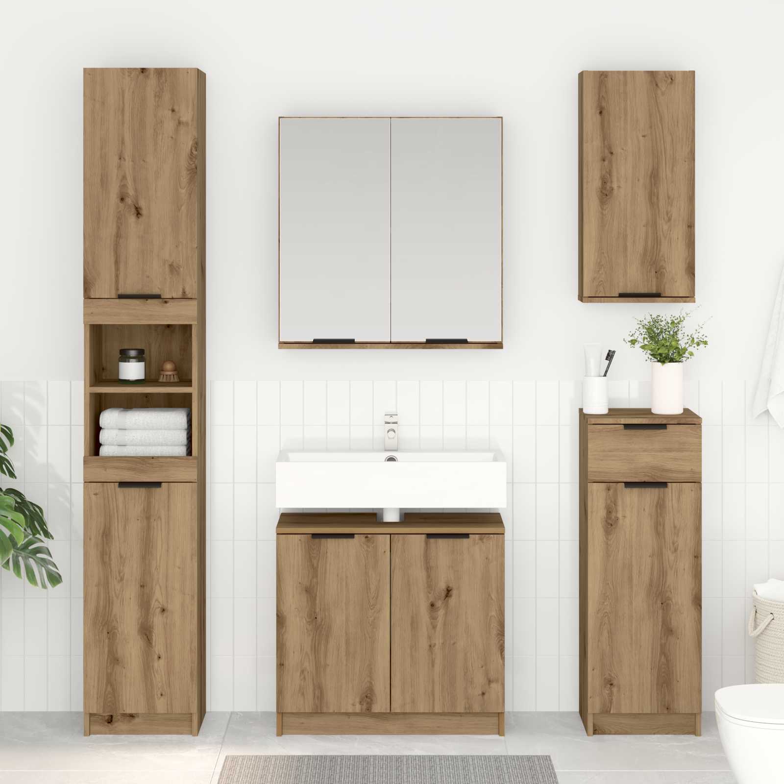 vidaXL Badezimmerschrank mit Tür Artisan-Eiche 64,5 x 33,5 x 59 cm