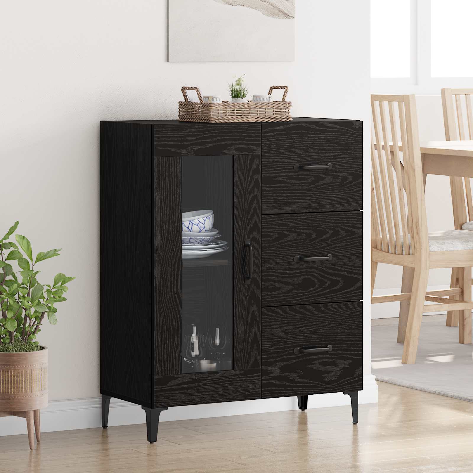 vidaXL Sideboard mit Schubladen Schwarz Eichen-Optik 69,5 x 34 x 90 cm
