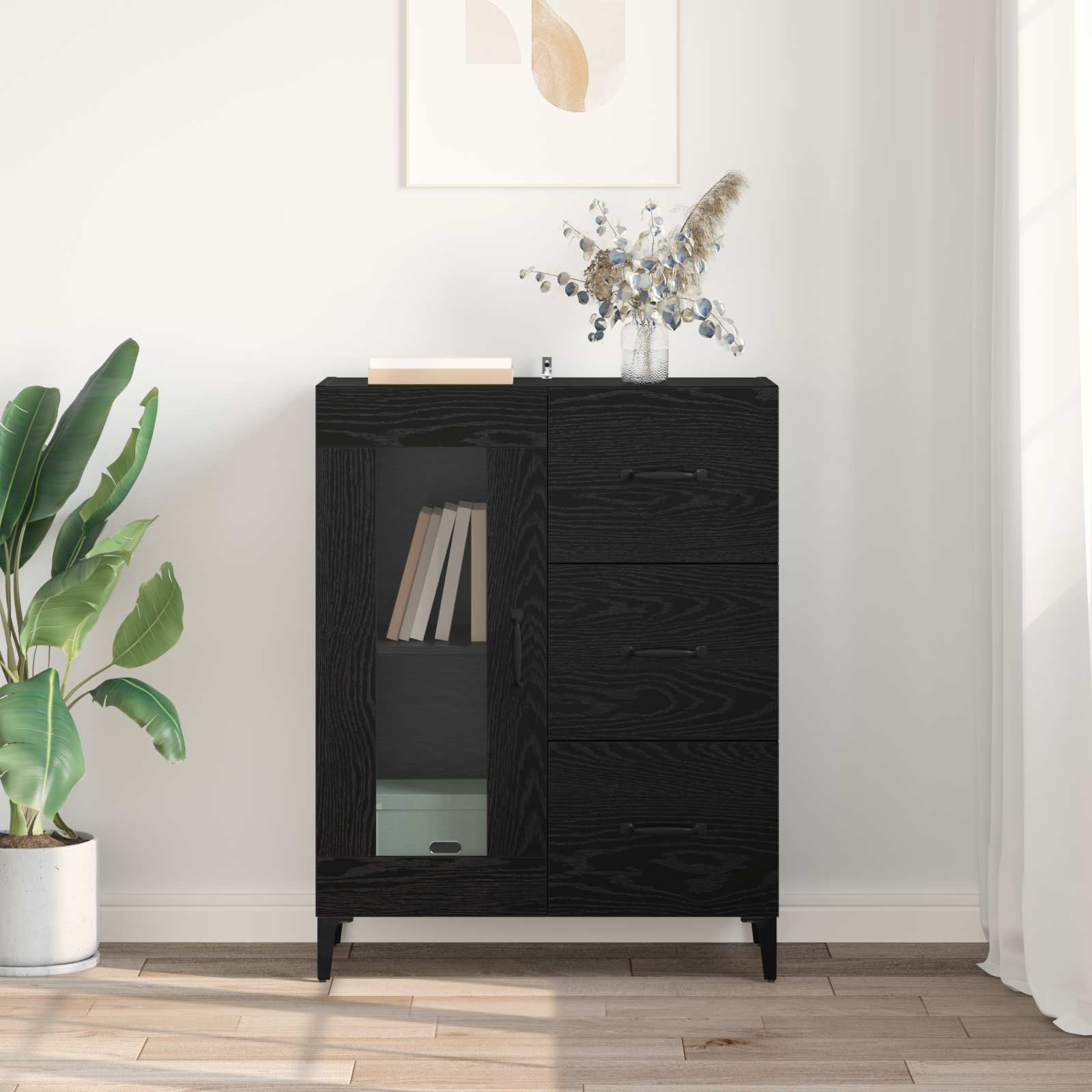 vidaXL Sideboard mit Schubladen Schwarz Eichen-Optik 69,5 x 34 x 90 cm