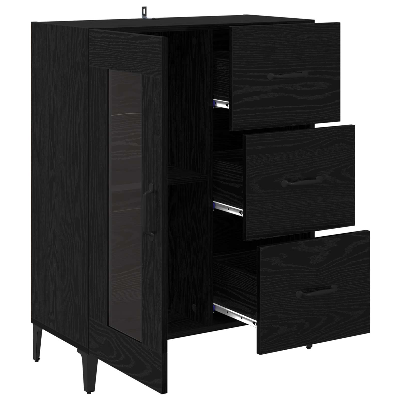 vidaXL Sideboard mit Schubladen Schwarz Eichen-Optik 69,5 x 34 x 90 cm