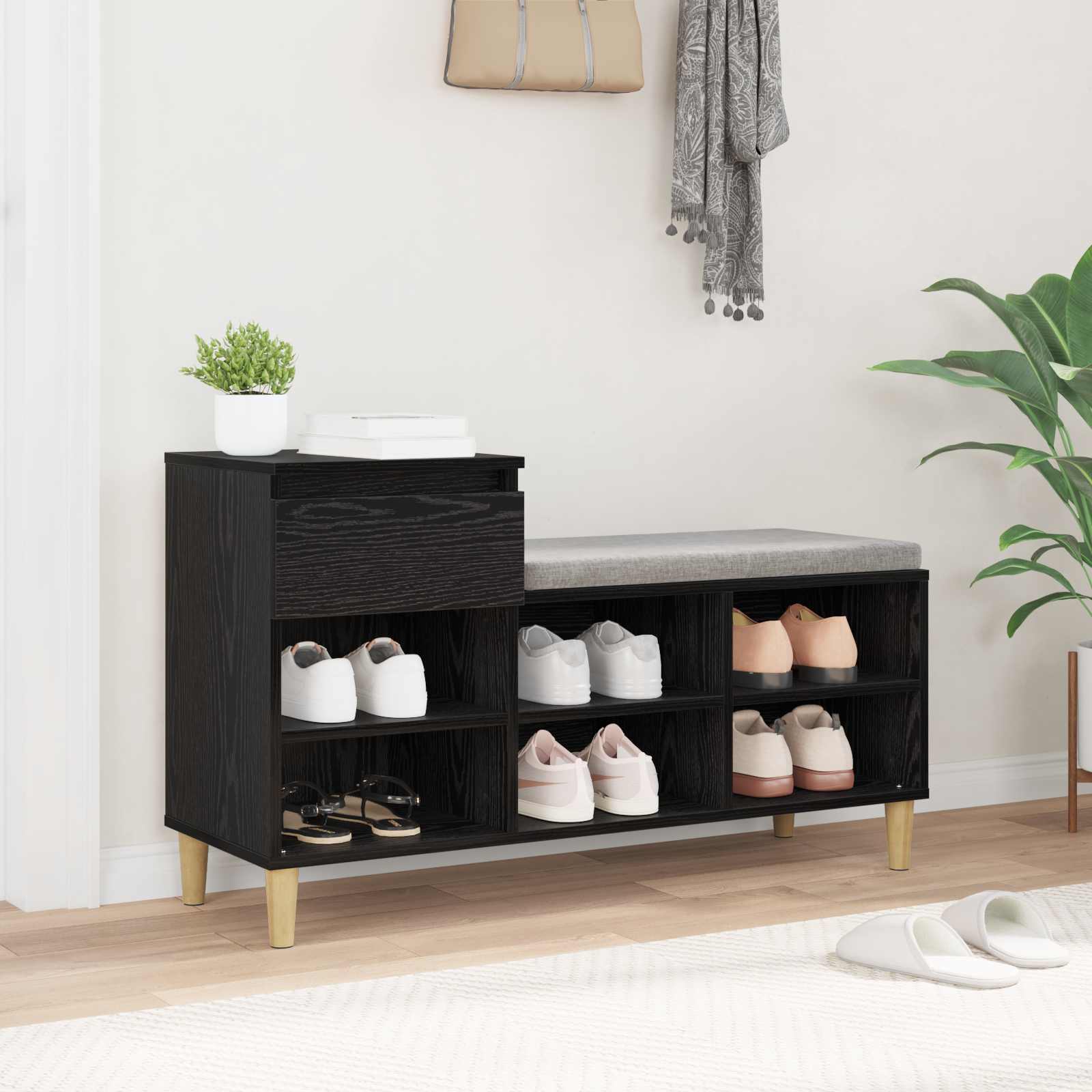 vidaXL Schuhschrank mit Speicher Schwarz Eichen-Optik 102 x 36 x 60 cm