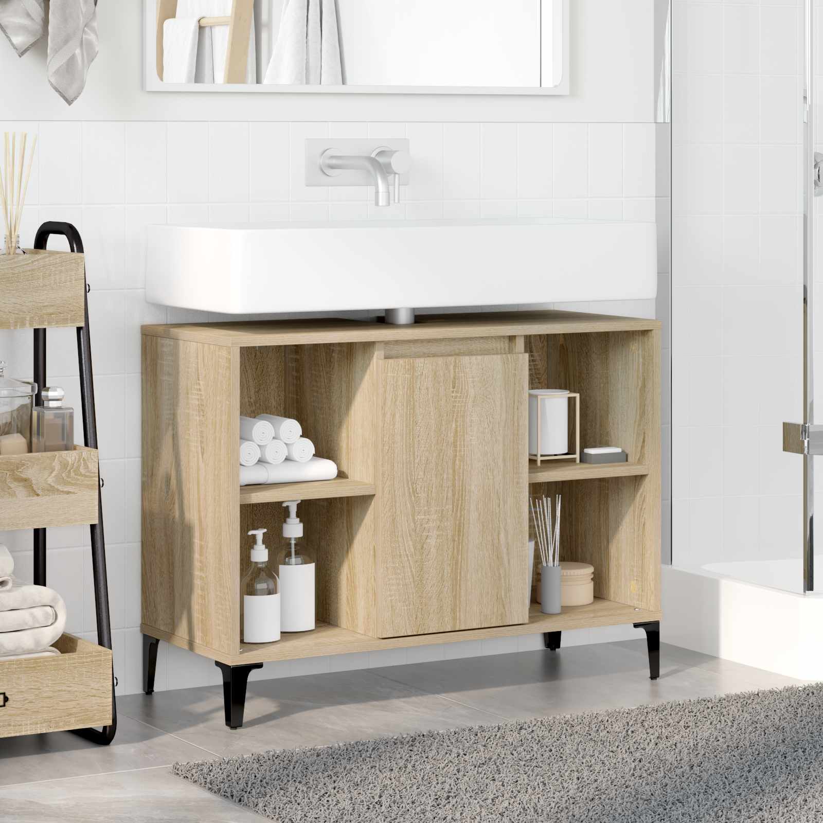 vidaXL Waschbeckenunterschrank mit Regal Sonoma-Eiche 80 x 33 x 60 cm