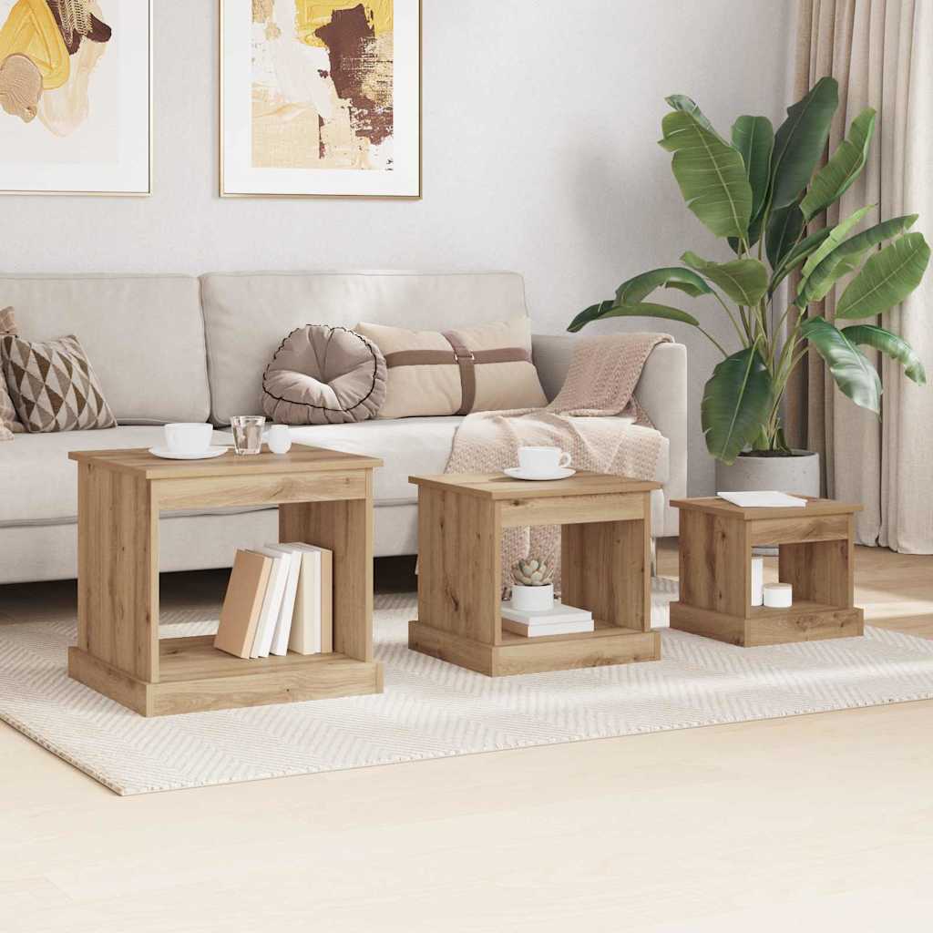 vidaXL Couchtisch 3 pcs Artisan-Eiche Holzwerkstoff