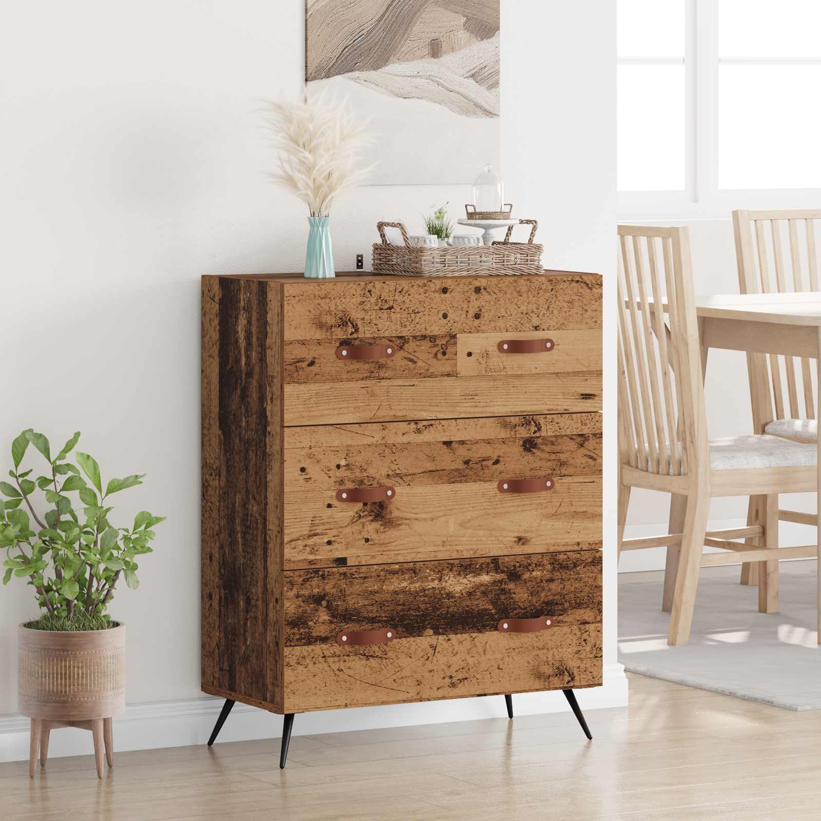 vidaXL Kommode mit Schubladen Altholz 69,5 x 34 x 90 cm Holzwerkstoff
