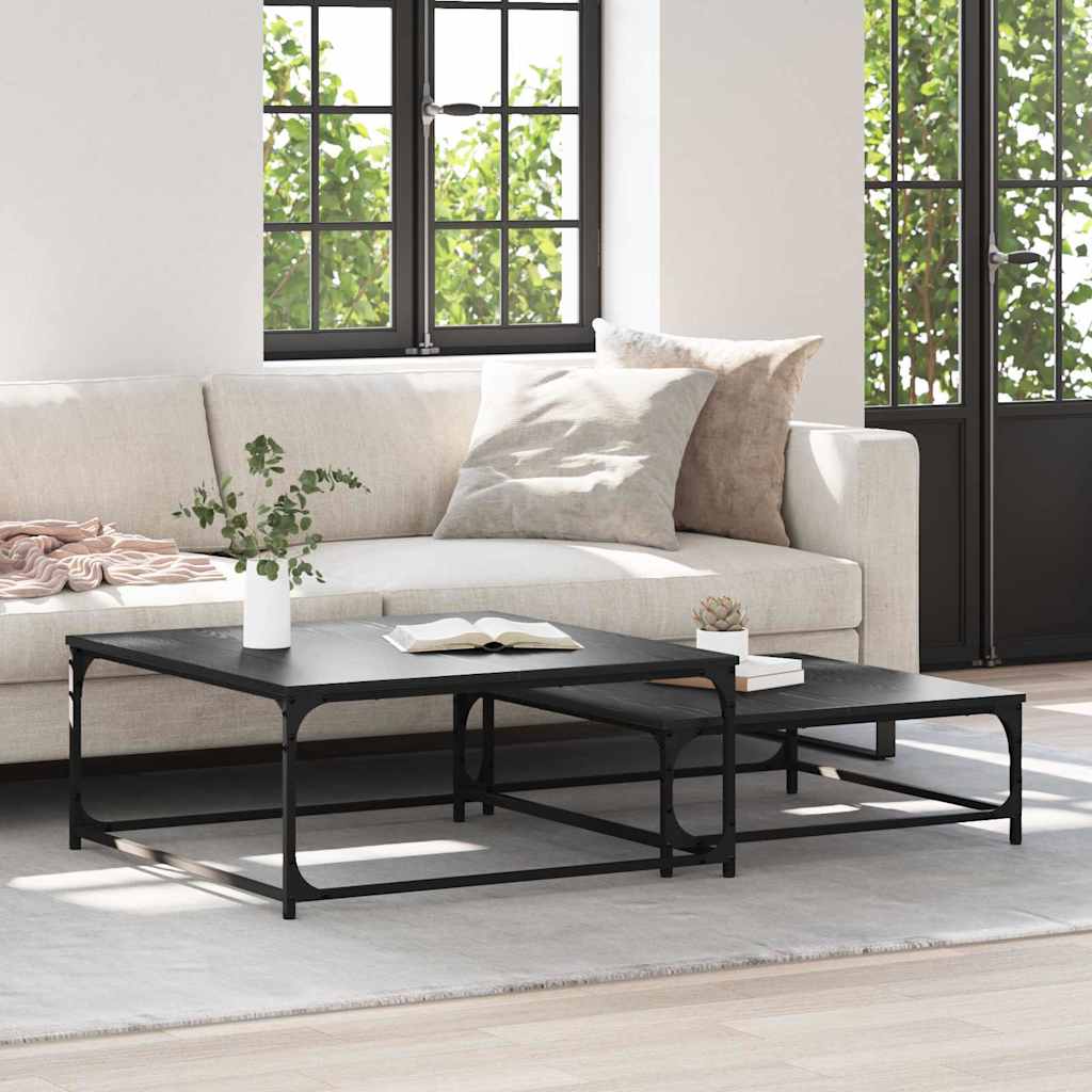 vidaXL Couchtisch 2 pcs Schwarz Eichen-Optik Holzwerkstoff