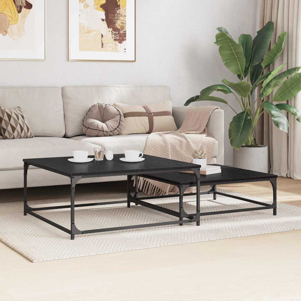 vidaXL Couchtisch 2 pcs Schwarz Eichen-Optik Holzwerkstoff