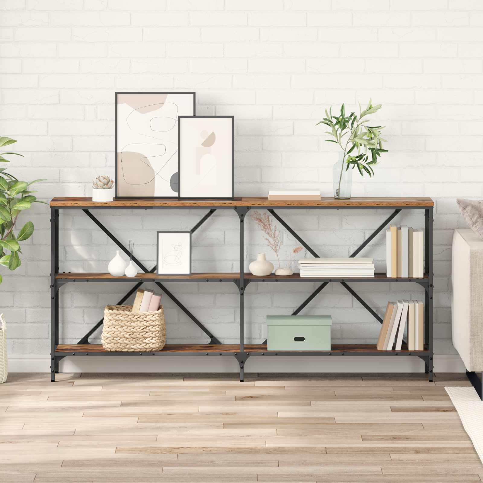 vidaXL Konsolentisch mit Regal Altholz 160 x 30 x 75 cm Holzwerkstoff