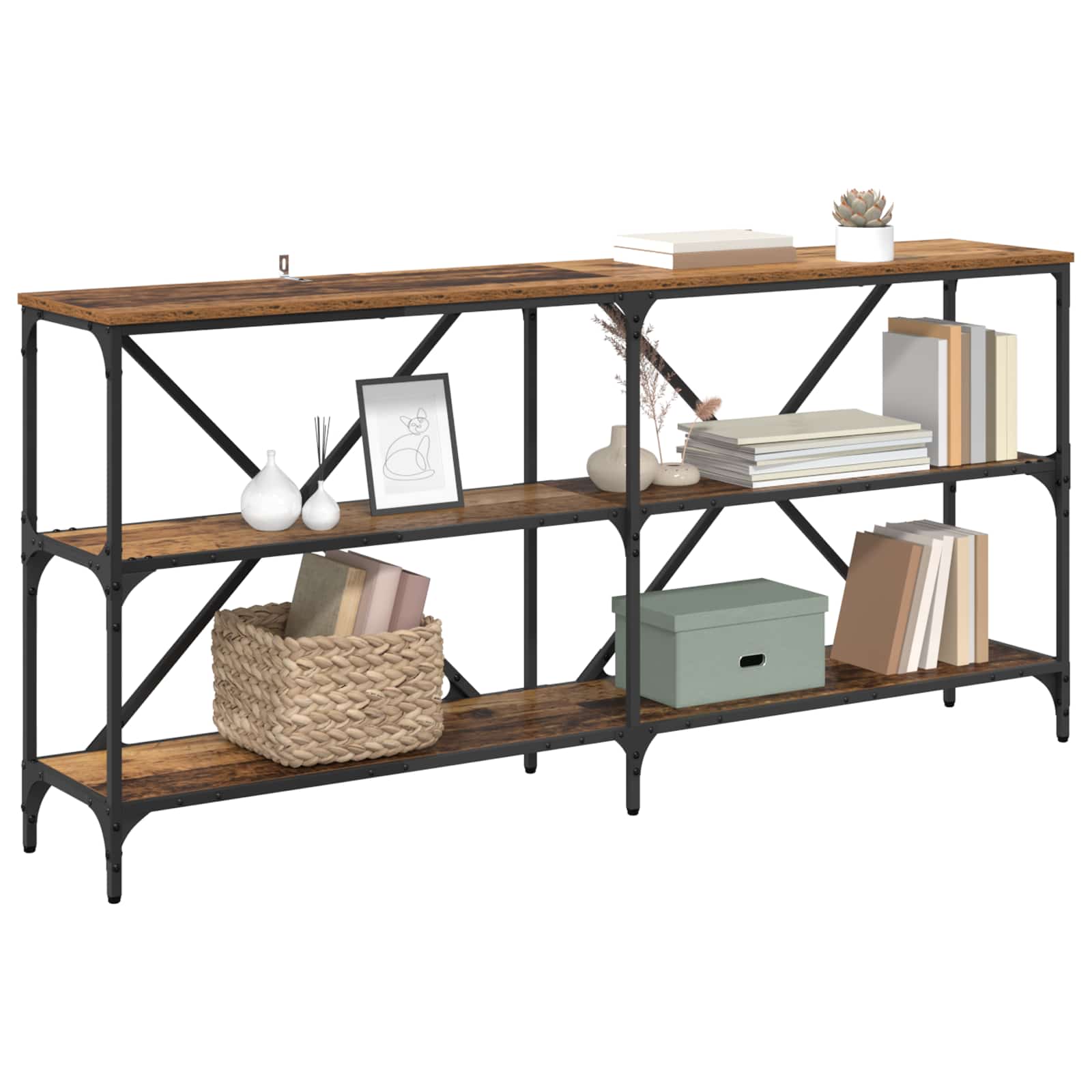 vidaXL Konsolentisch mit Regal Altholz 160 x 30 x 75 cm Holzwerkstoff