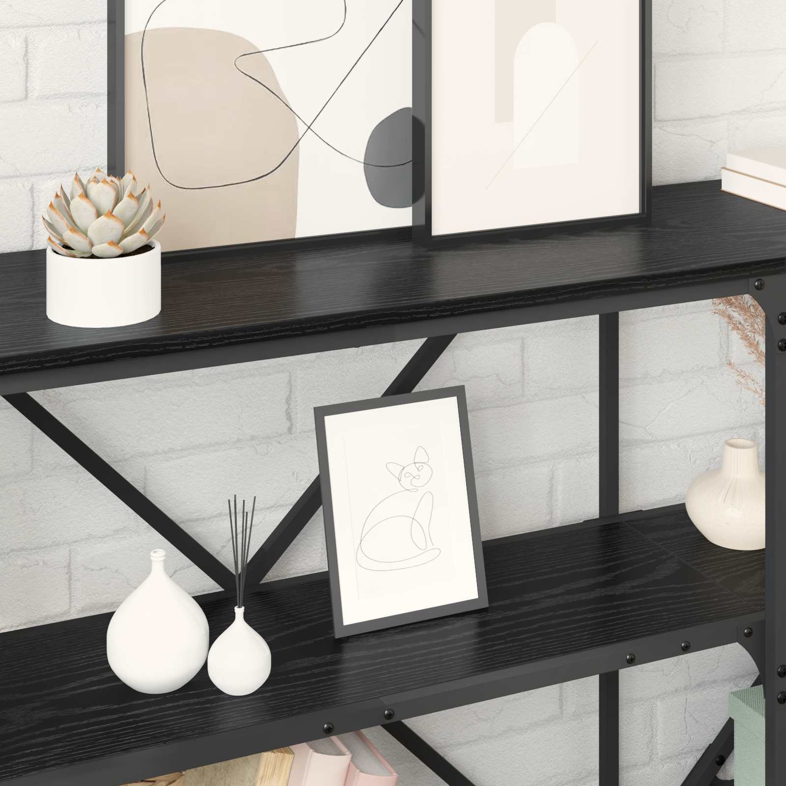 vidaXL Konsolentisch mit Regal Schwarz Eichen-Optik 160 x 30 x 75 cm