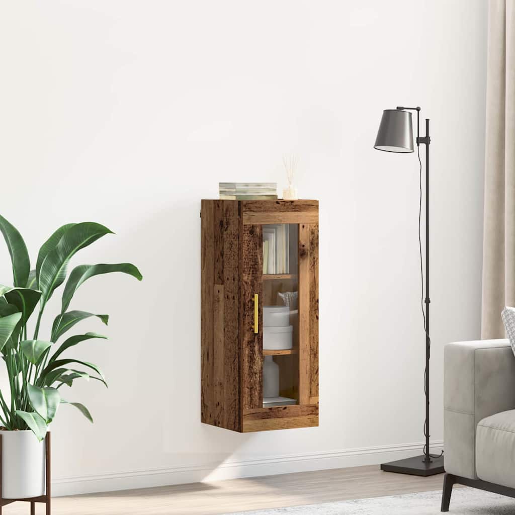 vidaXL Wandschrank Altholz 34,5 x 34 x 90 cm Engineered Wood und Glas