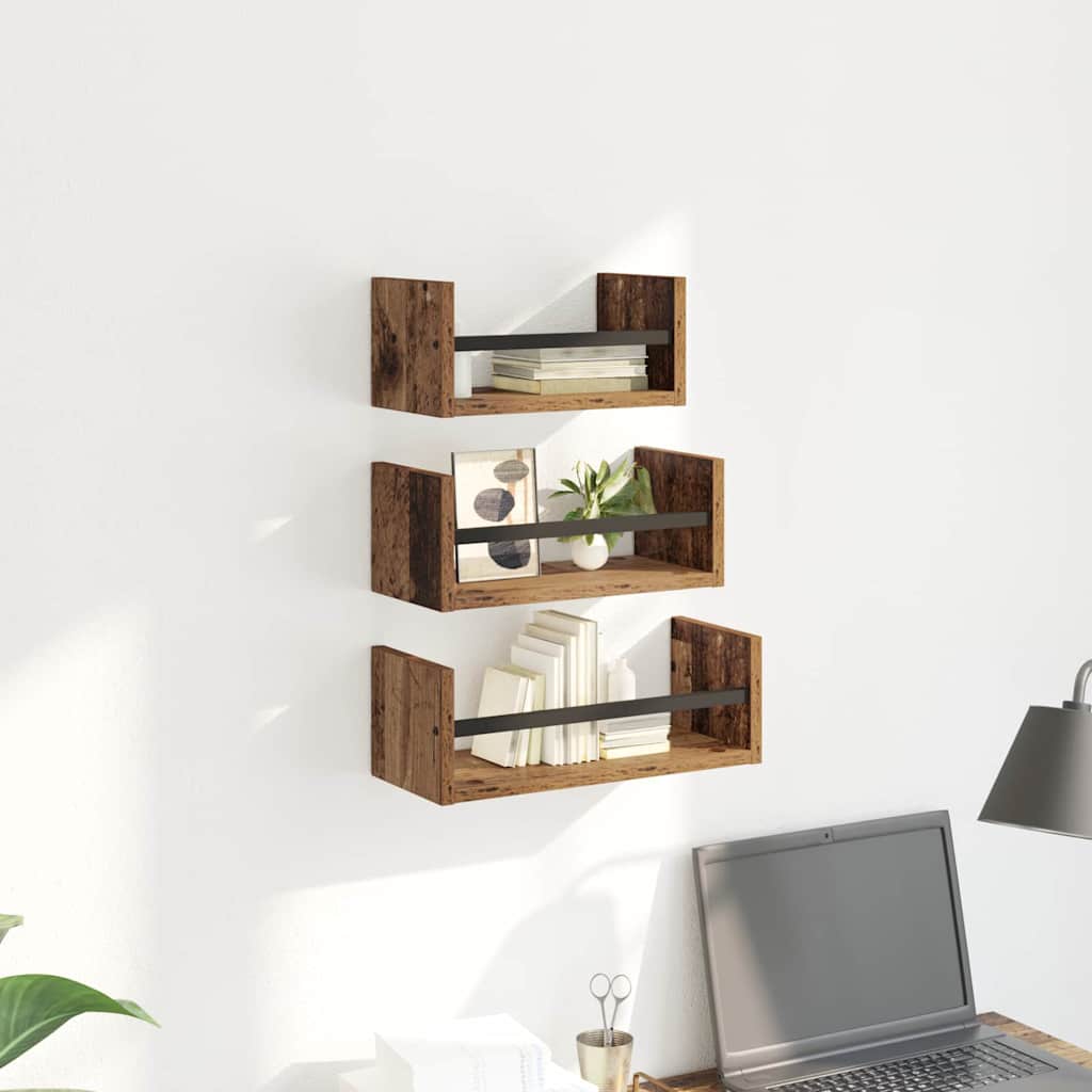 vidaXL Wandregal-Set mit Regal 3 pcs Altholz 40x16x14cm Holzwerkstoff