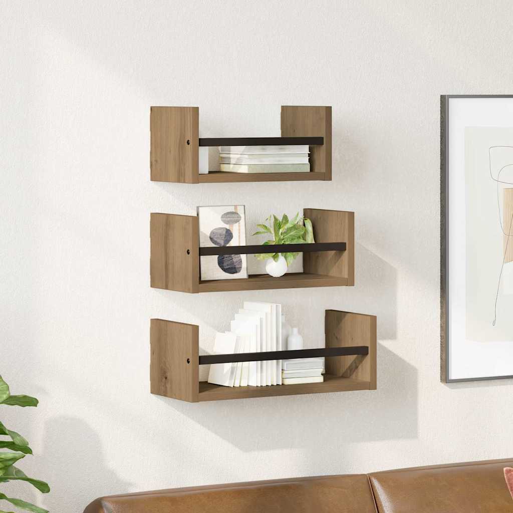 vidaXL Wandregal-Set 3 pcs Artisan-Eiche 40x16x14cm Holzwerkstoff