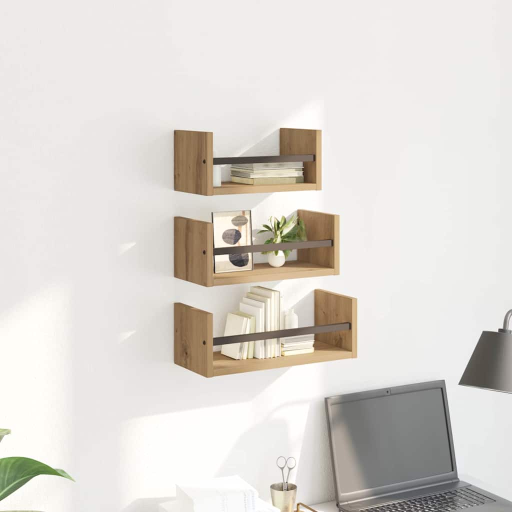 vidaXL Wandregal-Set 3 pcs Artisan-Eiche 40x16x14cm Holzwerkstoff