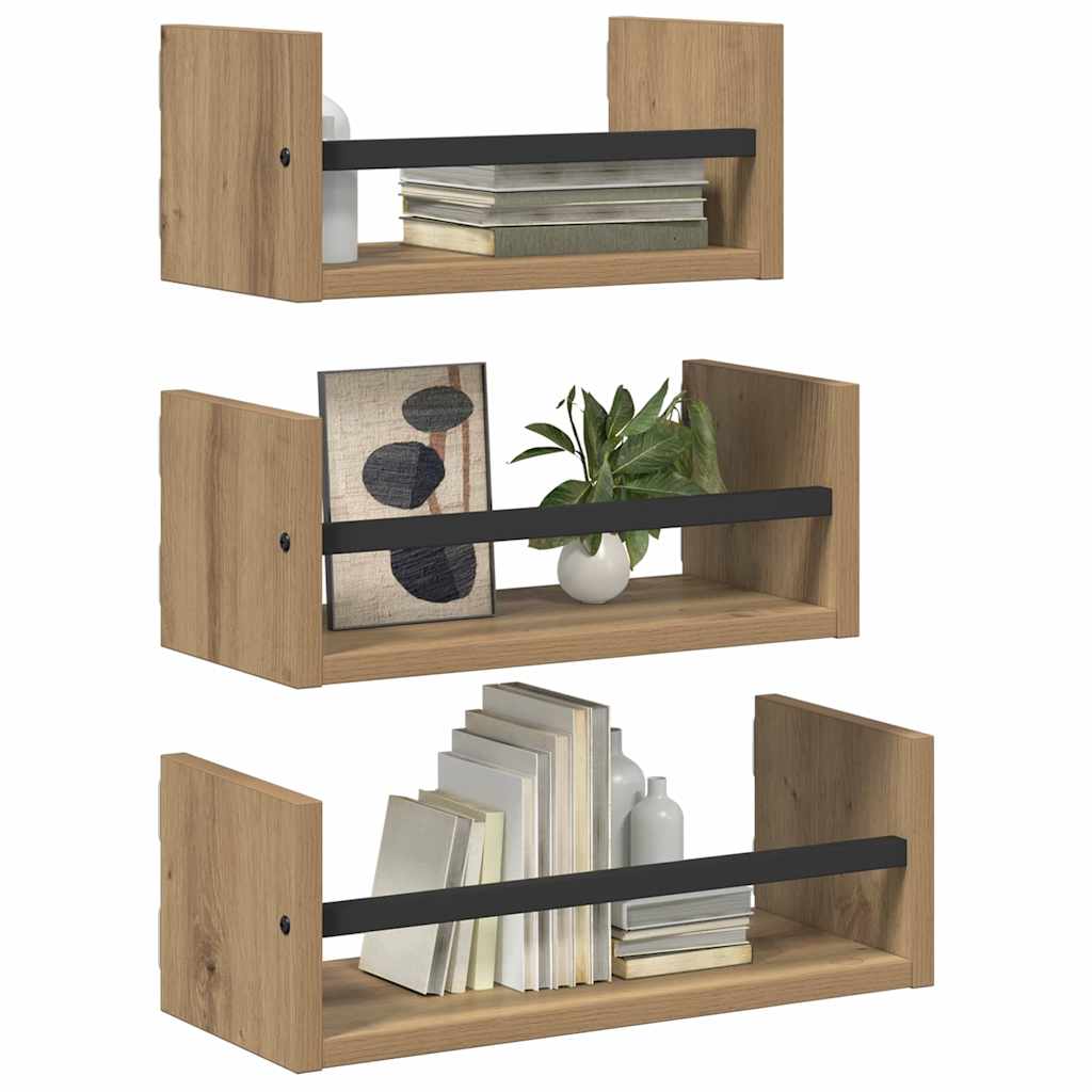vidaXL Wandregal-Set 3 pcs Artisan-Eiche 40x16x14cm Holzwerkstoff