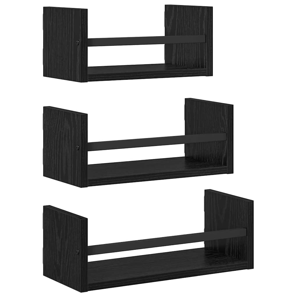 vidaXL Wandregal-Set mit Regal 3 pcs Schwarz Eichen-Optik 40x16x14cm