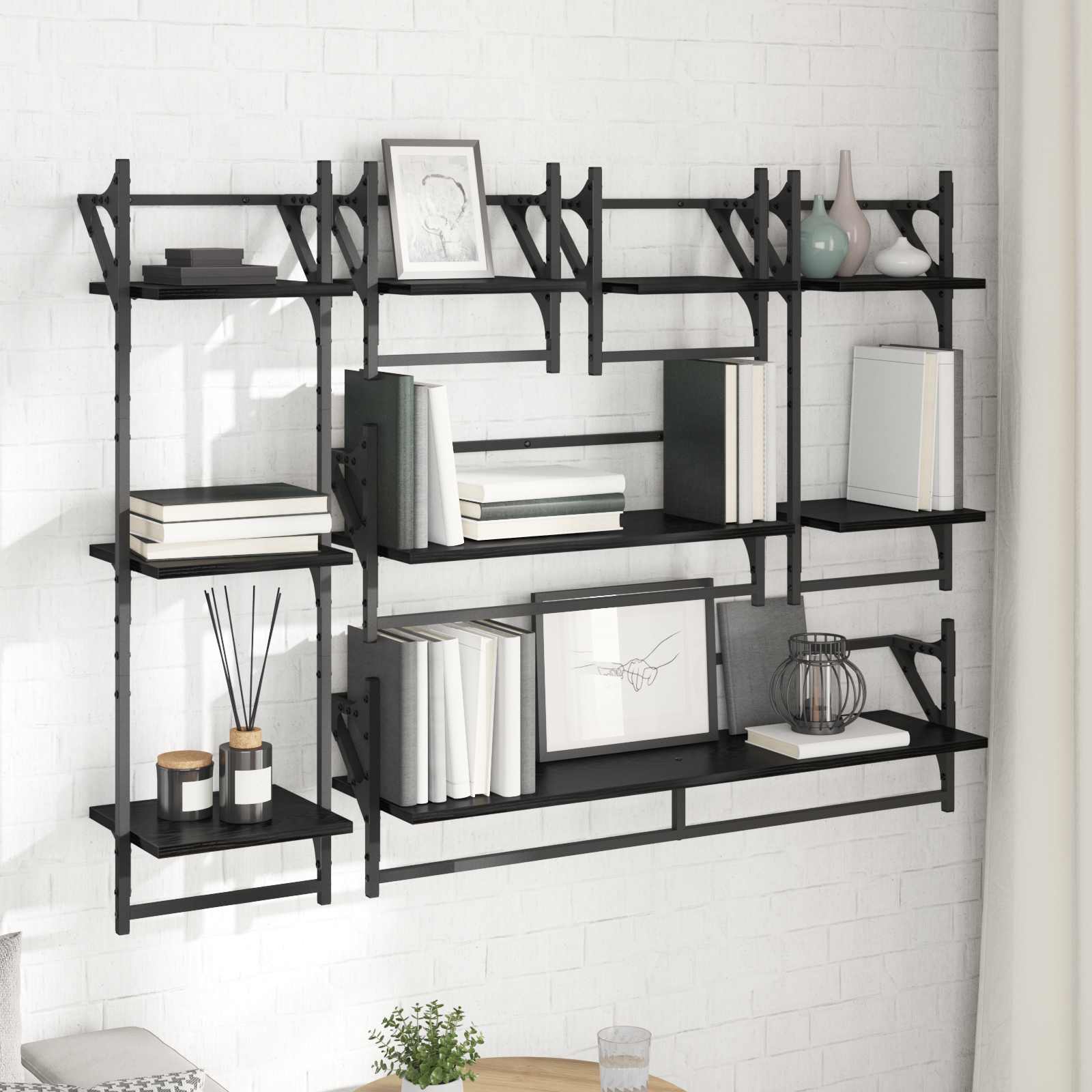 vidaXL Wandregal-Set 6 pcs Schwarz Eichen-Optik 100 x 25 x 30 cm