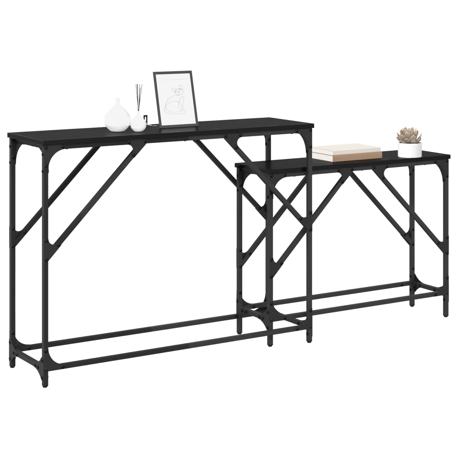 vidaXL Konsolentisch 2 pcs Schwarz Eichen-Optik 100 x 28 x 75 cm