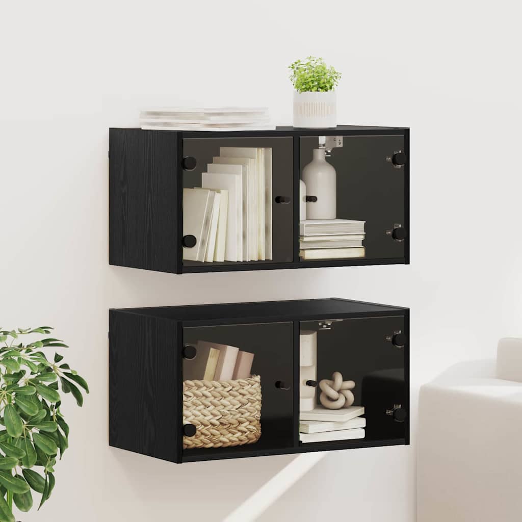vidaXL Wandschränke 2 pcs Schwarz Eichen-Optik 68 x 37 x 35 cm