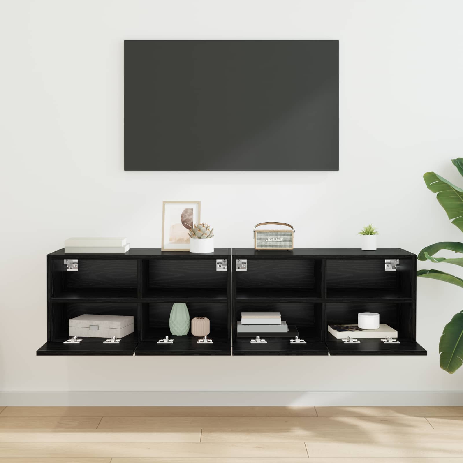 vidaXL TV-Wandregale 2 pcs Schwarz Eichen-Optik 60 x 30 x 30 cm
