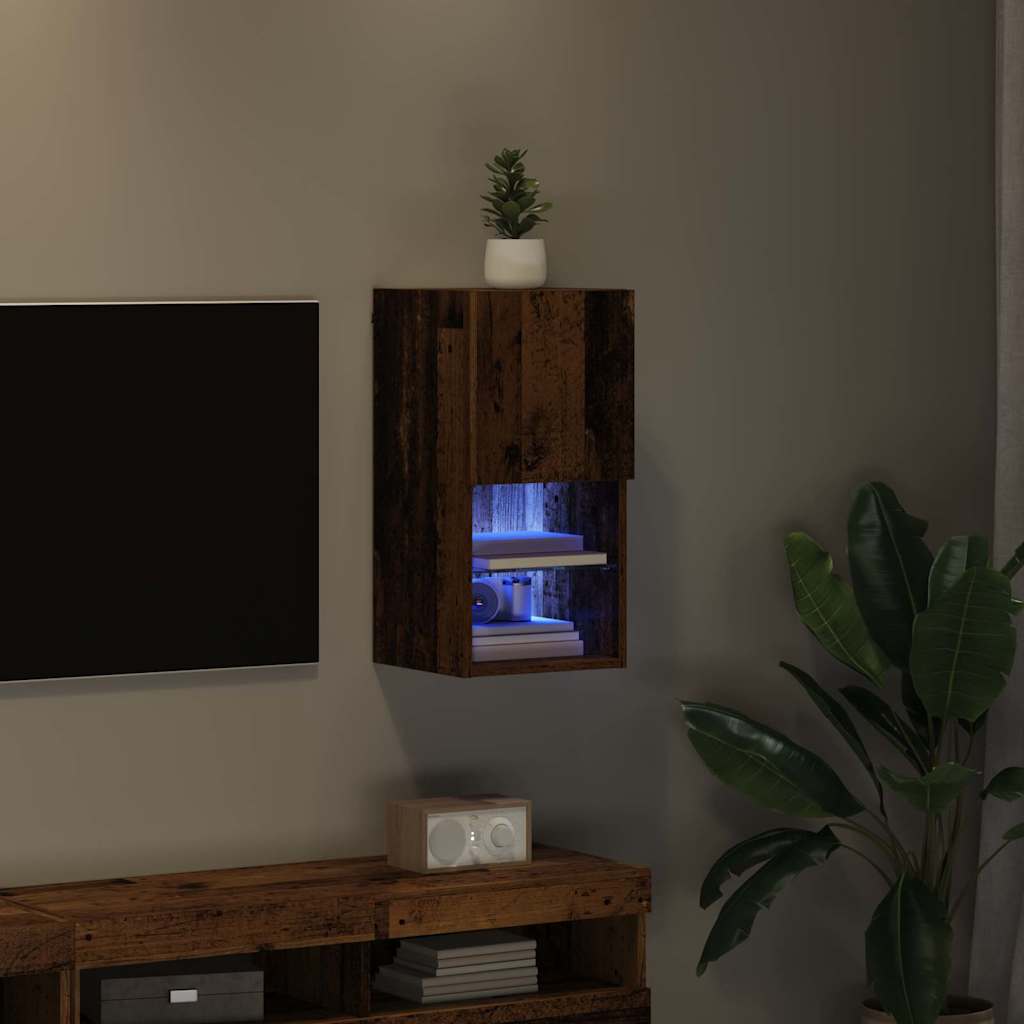 vidaXL Wandmontierter TV-Schrank mit LED Altholz 30,5 x 30 x 60 cm