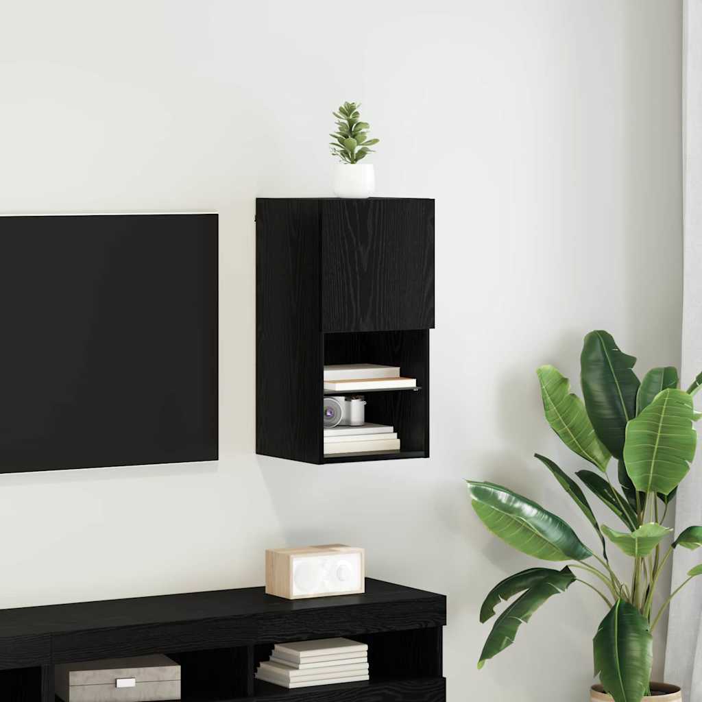 vidaXL Wandmontierter TV-Schrank Schwarz Eichen-Optik Holzwerkstoff