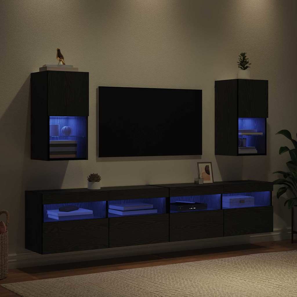 vidaXL Wandmontierte TV-Schränke mit LED 2 pcs Schwarz Eichen-Optik