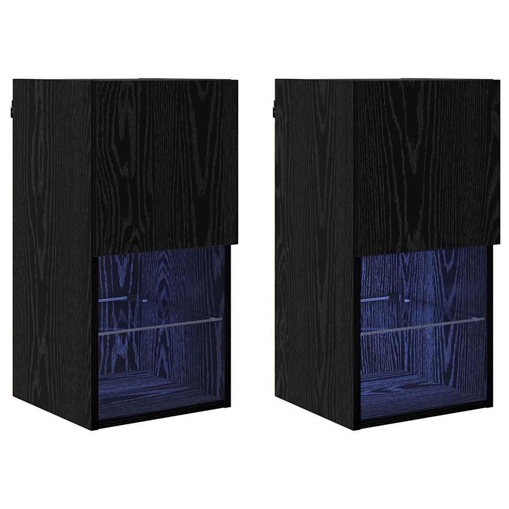vidaXL Wandmontierte TV-Schränke mit LED 2 pcs Schwarz Eichen-Optik