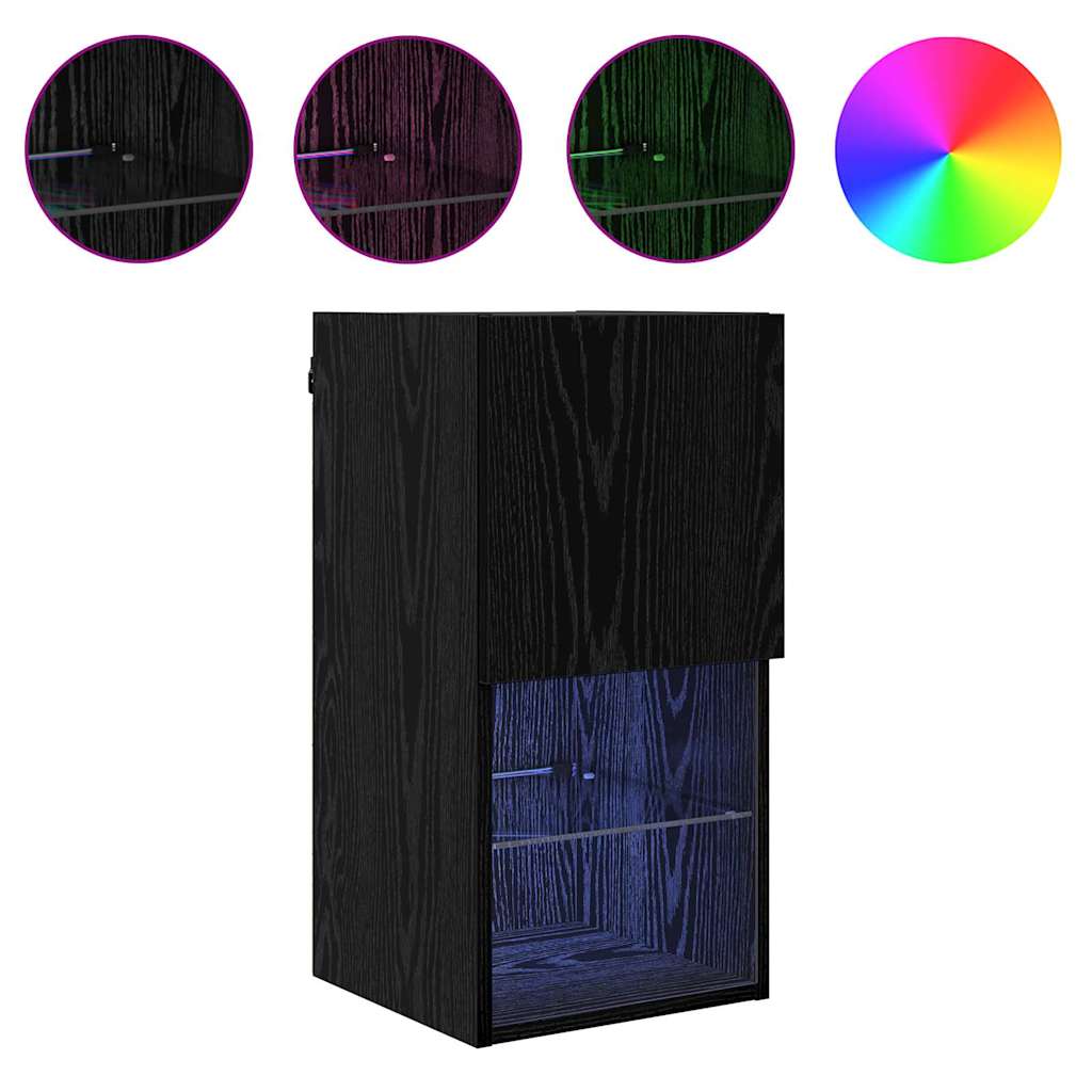 vidaXL Wandmontierte TV-Schränke mit LED 2 pcs Schwarz Eichen-Optik
