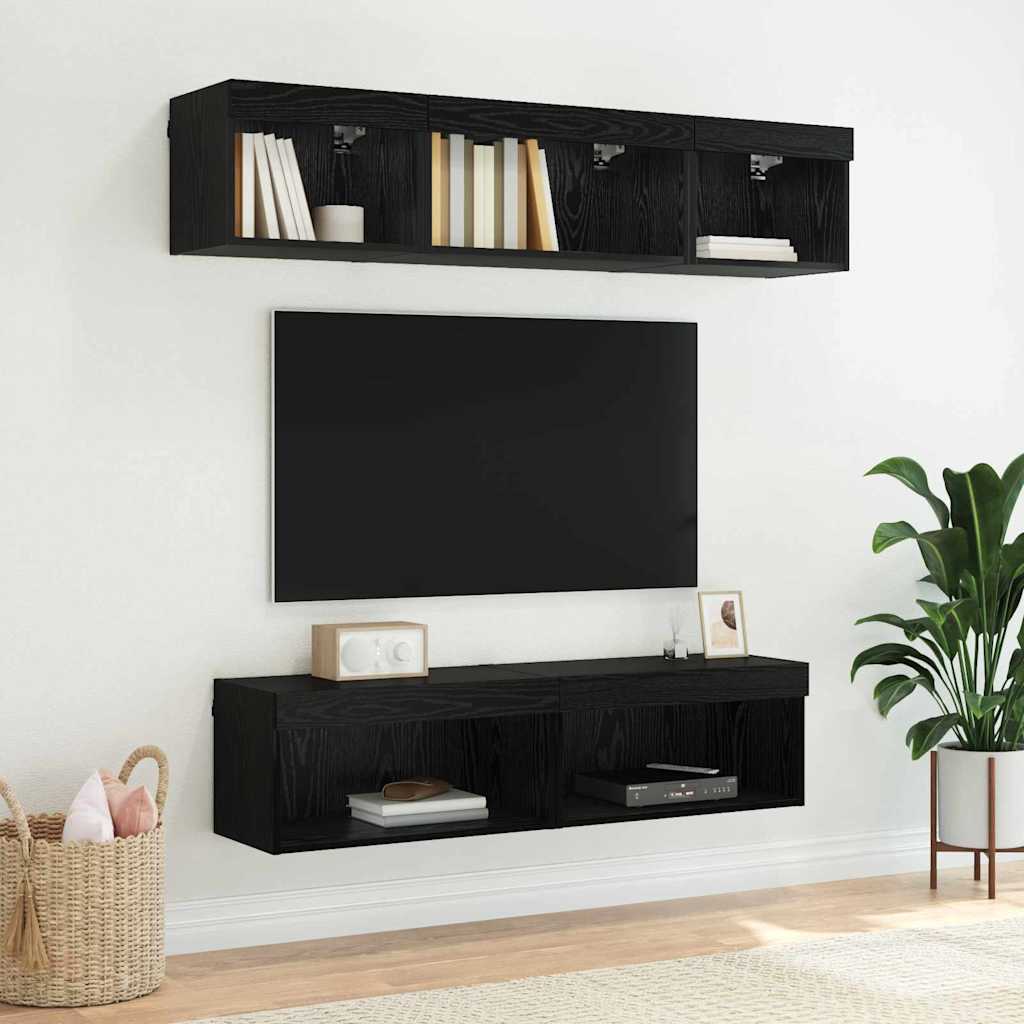 vidaXL TV-Schrankset mit LED Schwarz Eichen-Optik 60 x 30 x 30 cm