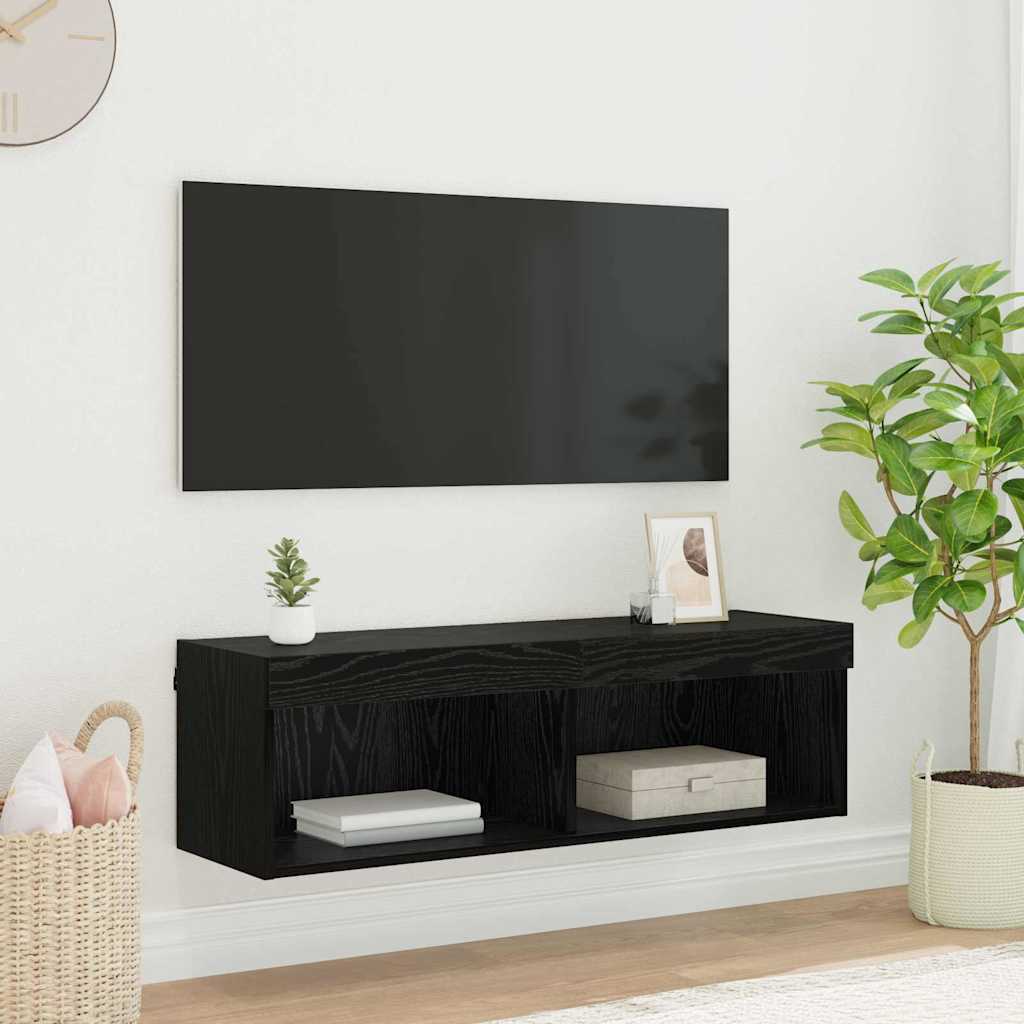 vidaXL TV-Wandschrank mit LED Schwarz Eichen-Optik 100 x 30 x 30 cm