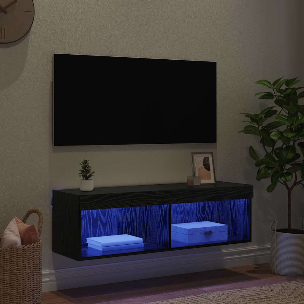 vidaXL TV-Wandschrank mit LED Schwarz Eichen-Optik 100 x 30 x 30 cm