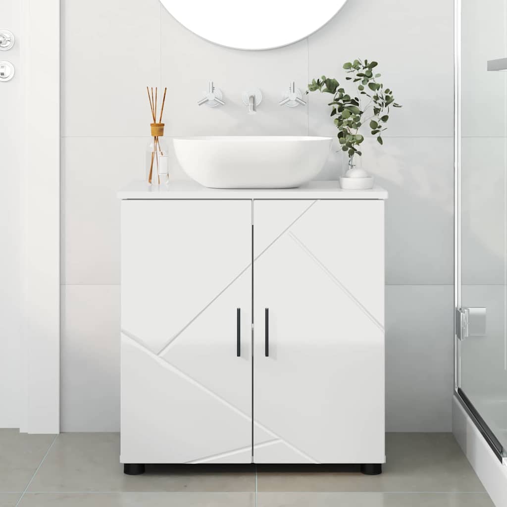 vidaXL Badezimmerschrank mit Speicher Hochglanz Weiß 61 x 35 x 64 cm