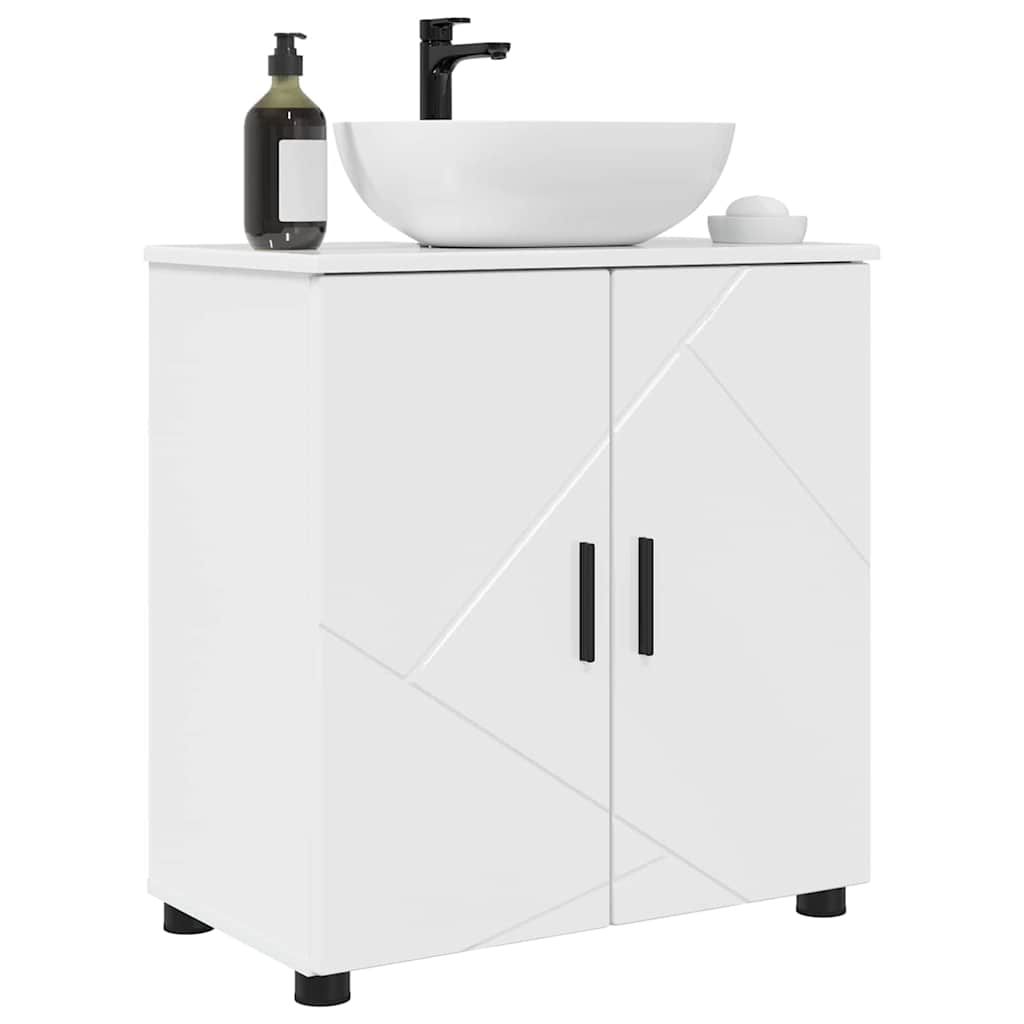 vidaXL Badezimmerschrank mit Speicher Hochglanz Weiß 61 x 35 x 64 cm