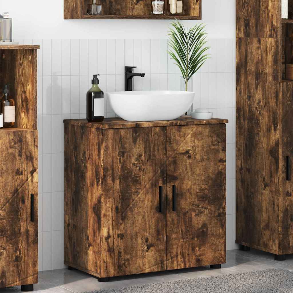 vidaXL Badezimmerschrank mit Tür Geräucherte Eiche 61 x 35 x 64 cm
