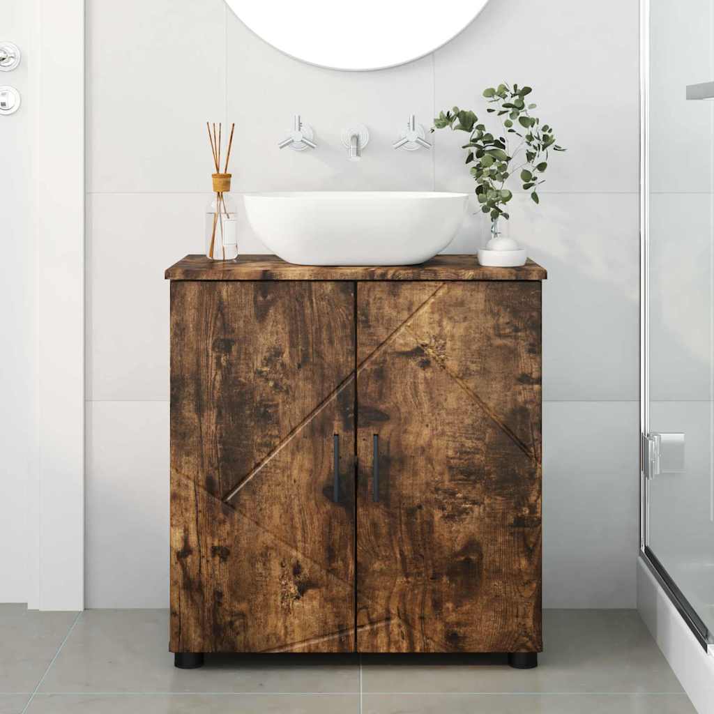 vidaXL Badezimmerschrank mit Tür Geräucherte Eiche 61 x 35 x 64 cm